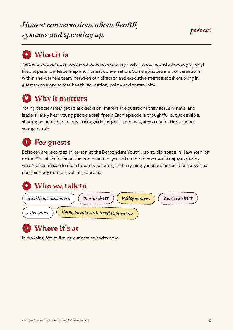 The Aletheia Voices info pack, page 2