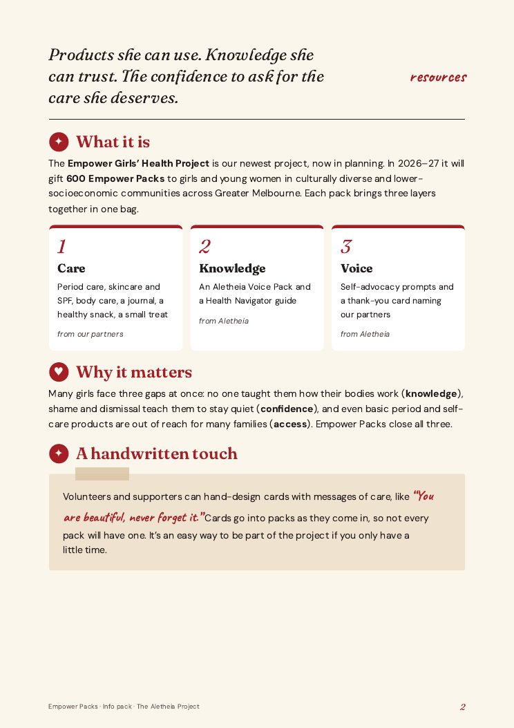 The Empower Packs info pack, page 2