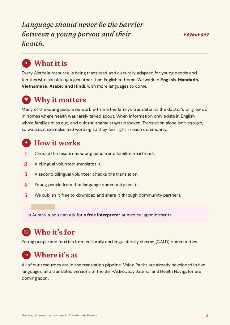 The Multilingual resources info pack, page 2