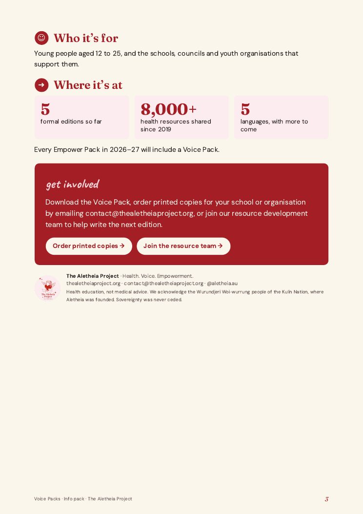 The Voice Packs info pack, page 3
