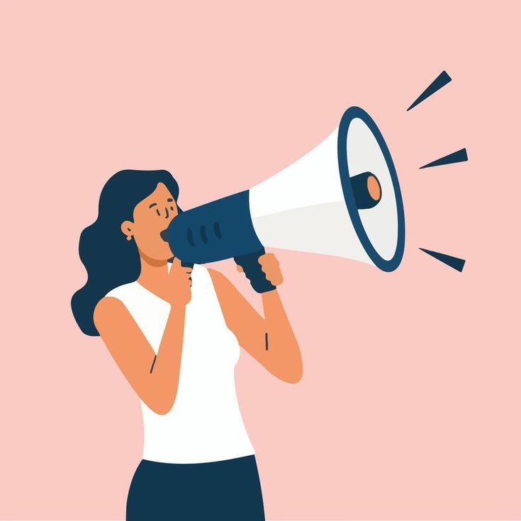 This may contain: a woman holding a megaphone and yelling into it